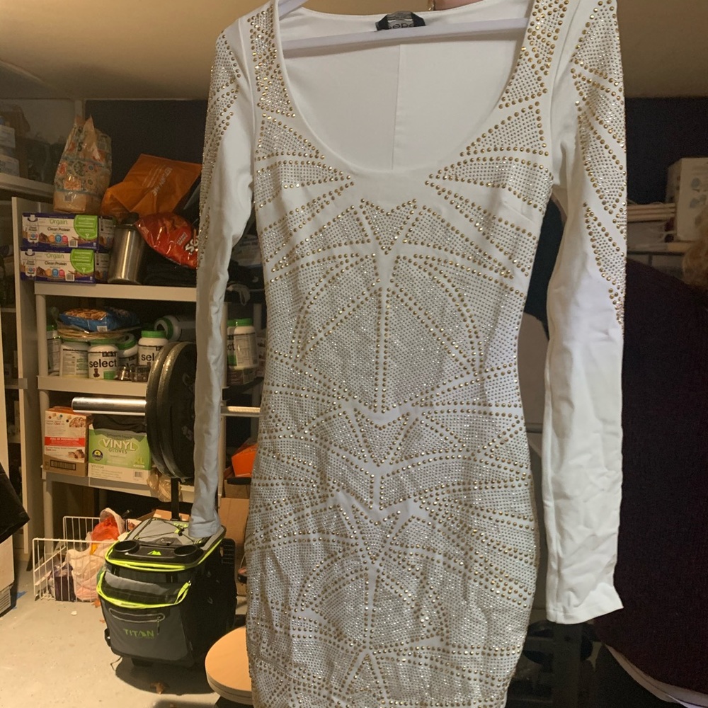 Bebe white sequined dress